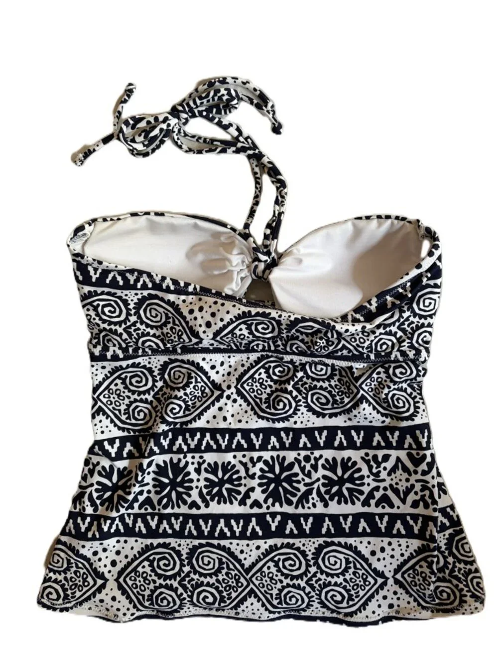 LOFT Beach Navy/White Bandeau Tankini TieTop swim top, Size Small
